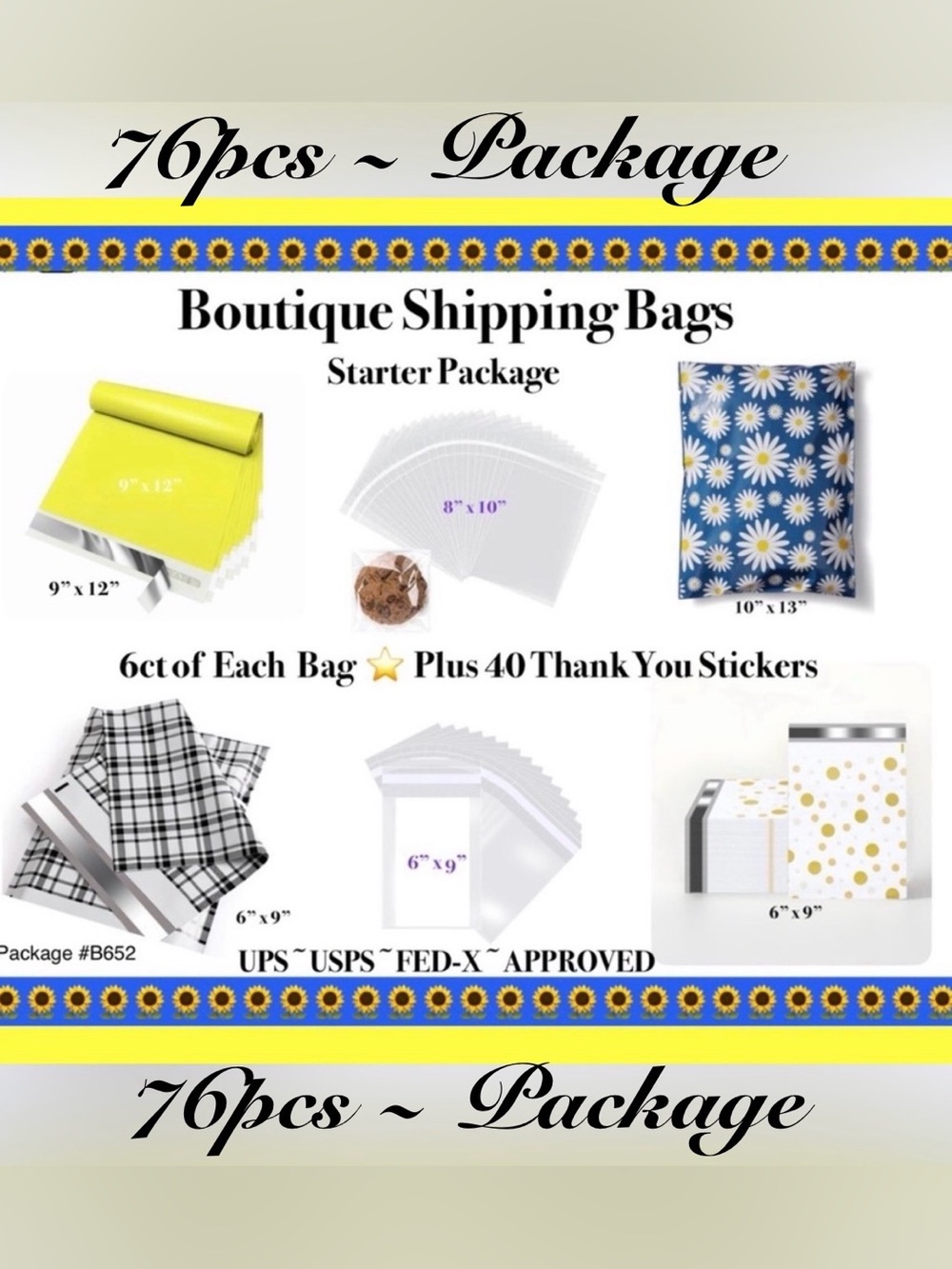 76pcs Shipping Bags⭐️Starter kit 24ct Polys/ 12ct Clear Bags & 40ct Stickers 🌻🆕🌻
